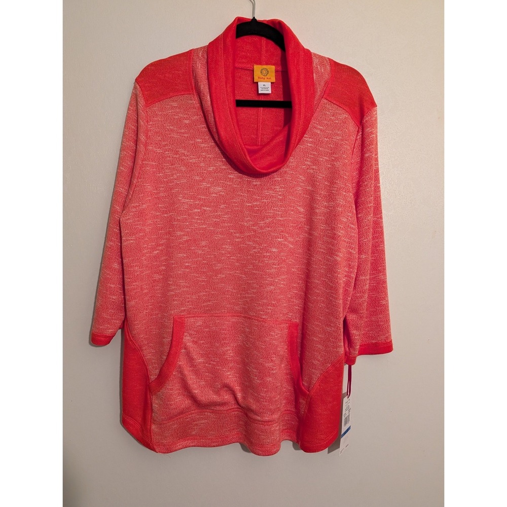 Ruby‎ Rd Womens XL Cowl Neck Pullover Space Dye Knit Kangaroo Pocket Top 64550